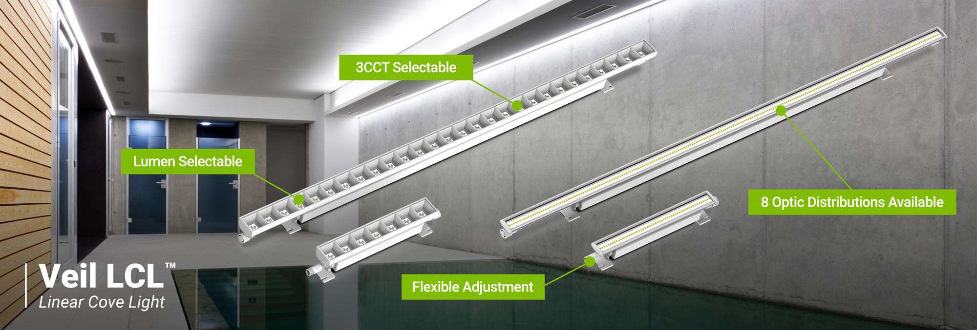Veil LCL - Linear Cove Lighting - lumen selectable, 3CCT selectable, flexible adjustment, 8 optic distributions available