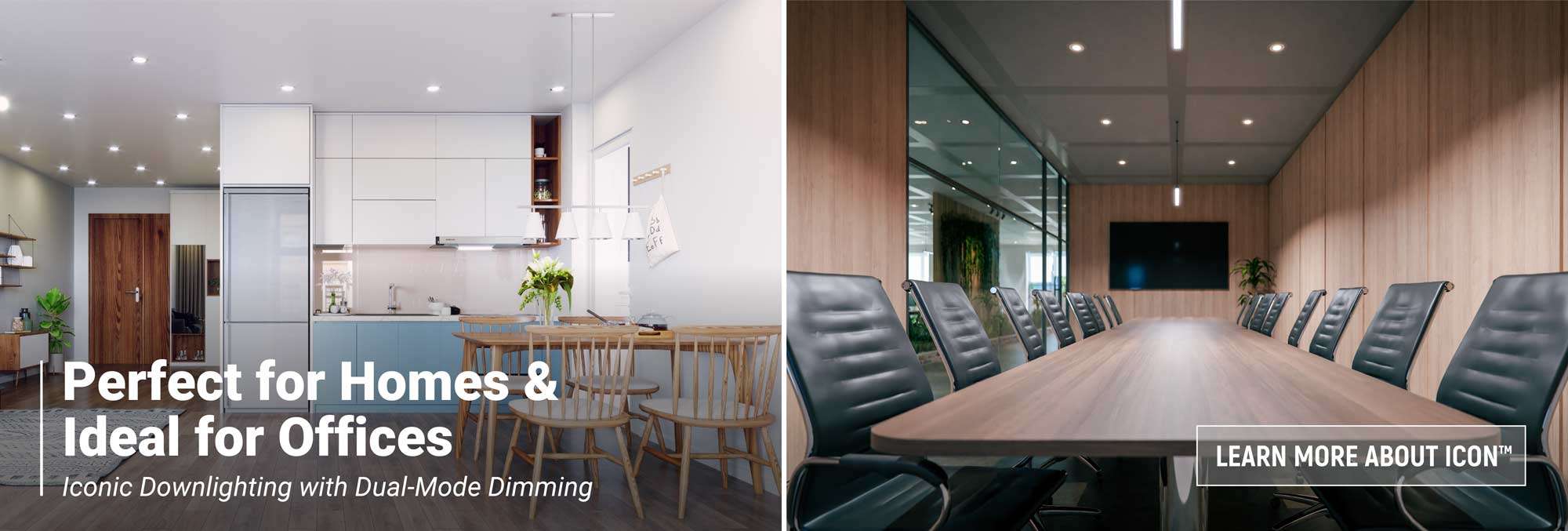 TGS ICON™ Series - Perfect for homes and ideal for offices - Iconic downlighting with dual-mode dimming - Learn more about ICON™