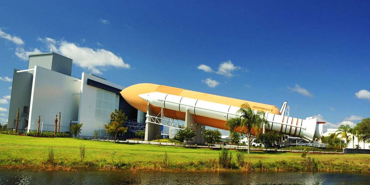 An exterior view of the Kennedy Space Center
