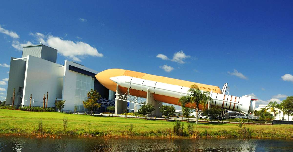 An exterior view of the Kennedy Space Center