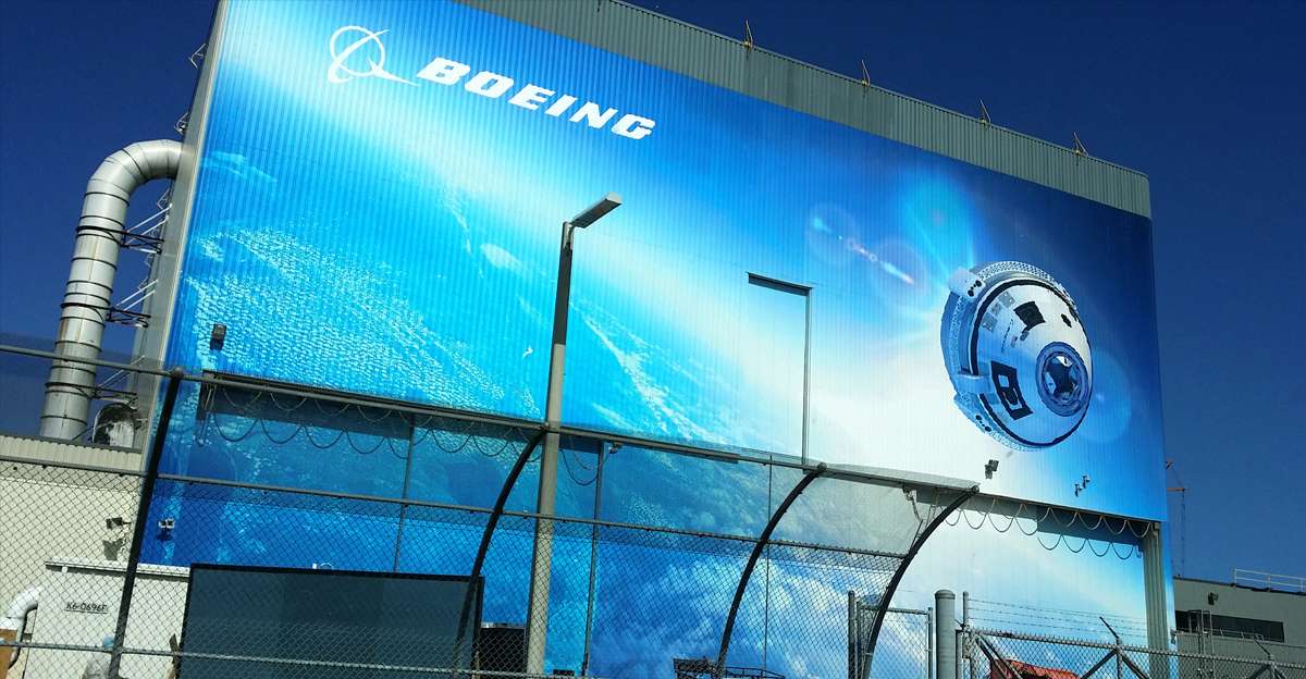 Kennedy Space Center An exterior view of the Kennedy space center showcasing the Boeing logo