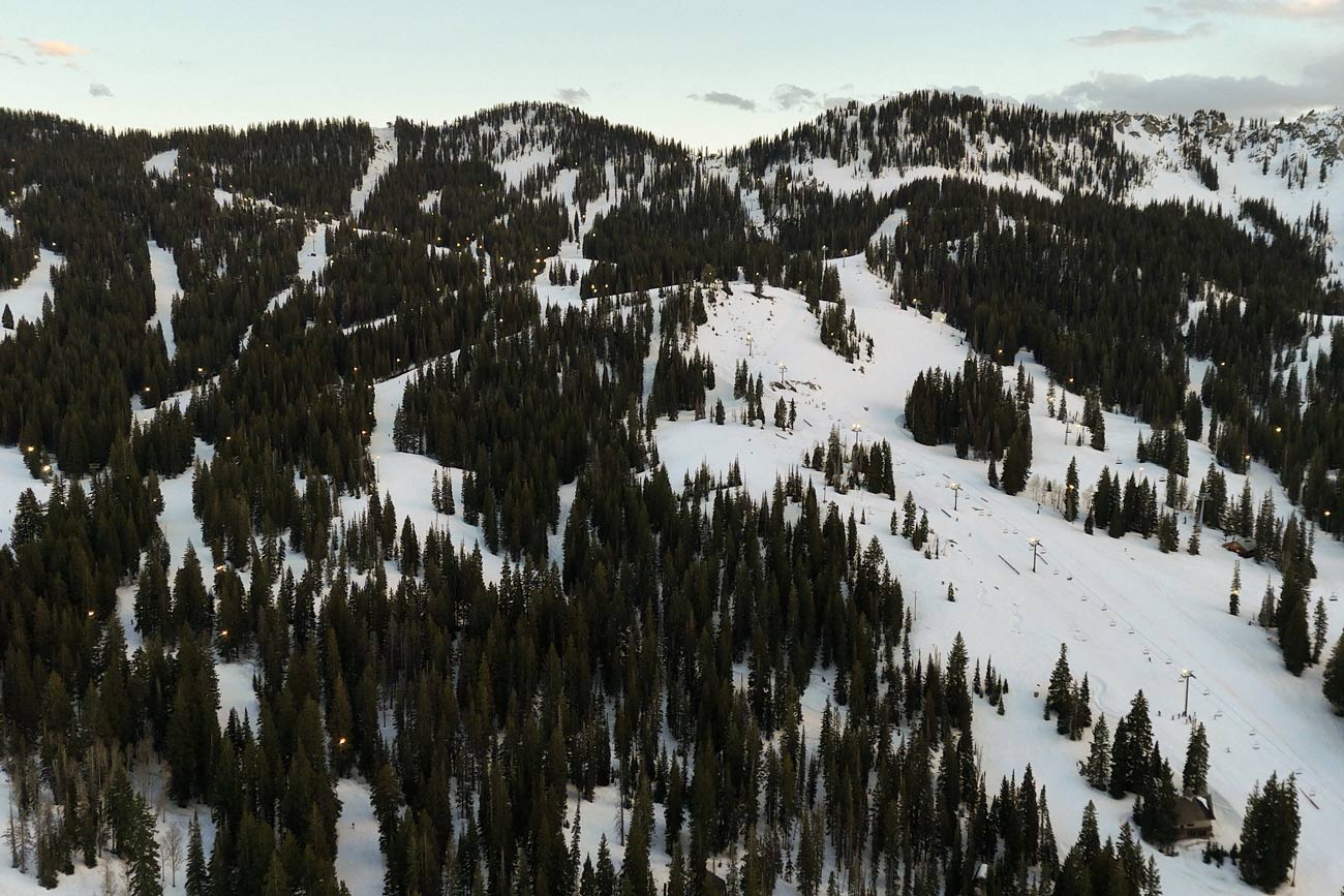 An aerial photo of a ski slope at Brighton Ski Resort