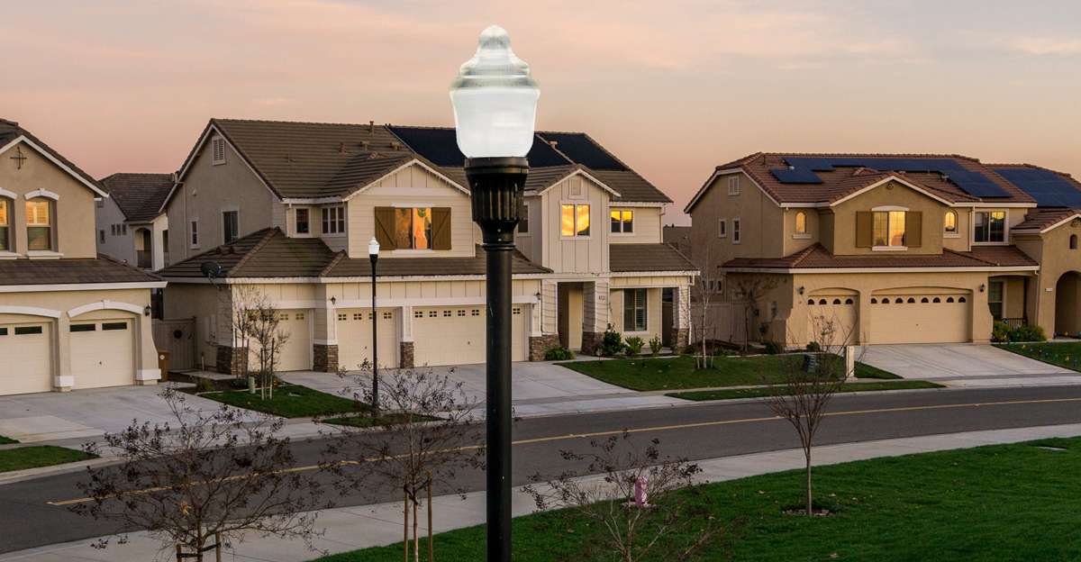 Elk Grove, California An LED streetlight at sunset