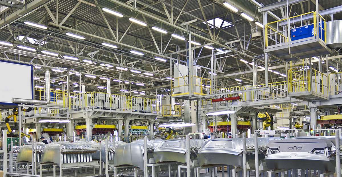 Industrial and Manufacturing Lighting LED lighting in an automotive assembly plant