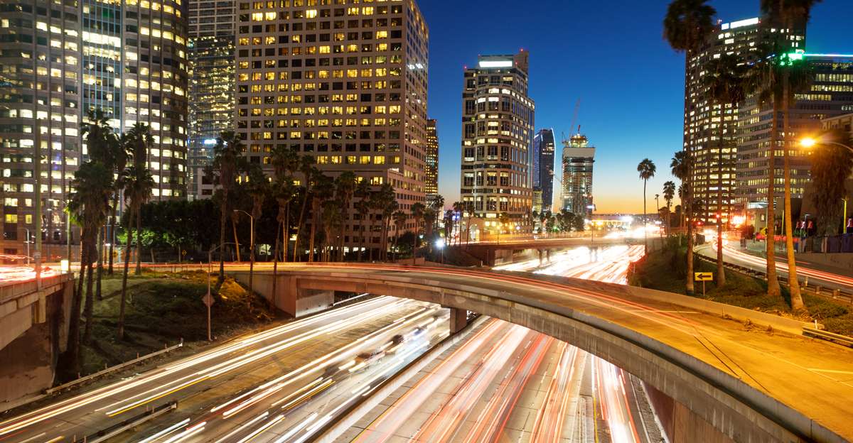 A busy Los Angeles highway illuminated by TGS LED lighting