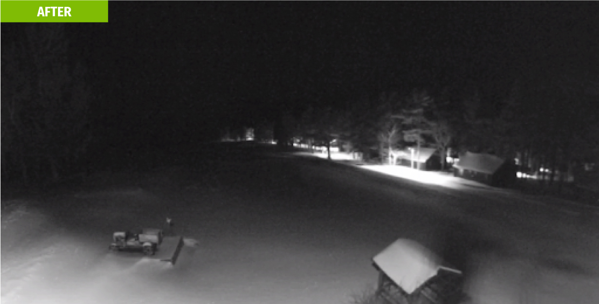 Keweenaw Mountain Lodge A photo taken after TGS LED lighting was installed at the mountain lodge, featuring more focused lighting to minimize light outside of the intended area.