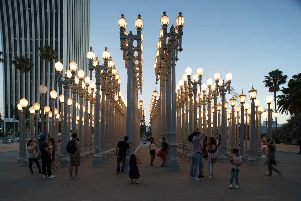 Urban Light Classic city streetlamps of different heights and styles are arranged to form a public art installation